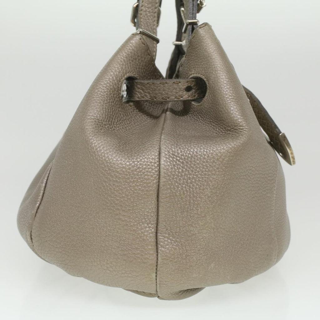FENDI Celeria Tote Bag Leather Silver Auth ar8876
