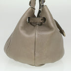 FENDI Celeria Tote Bag Leather Silver Auth ar8876