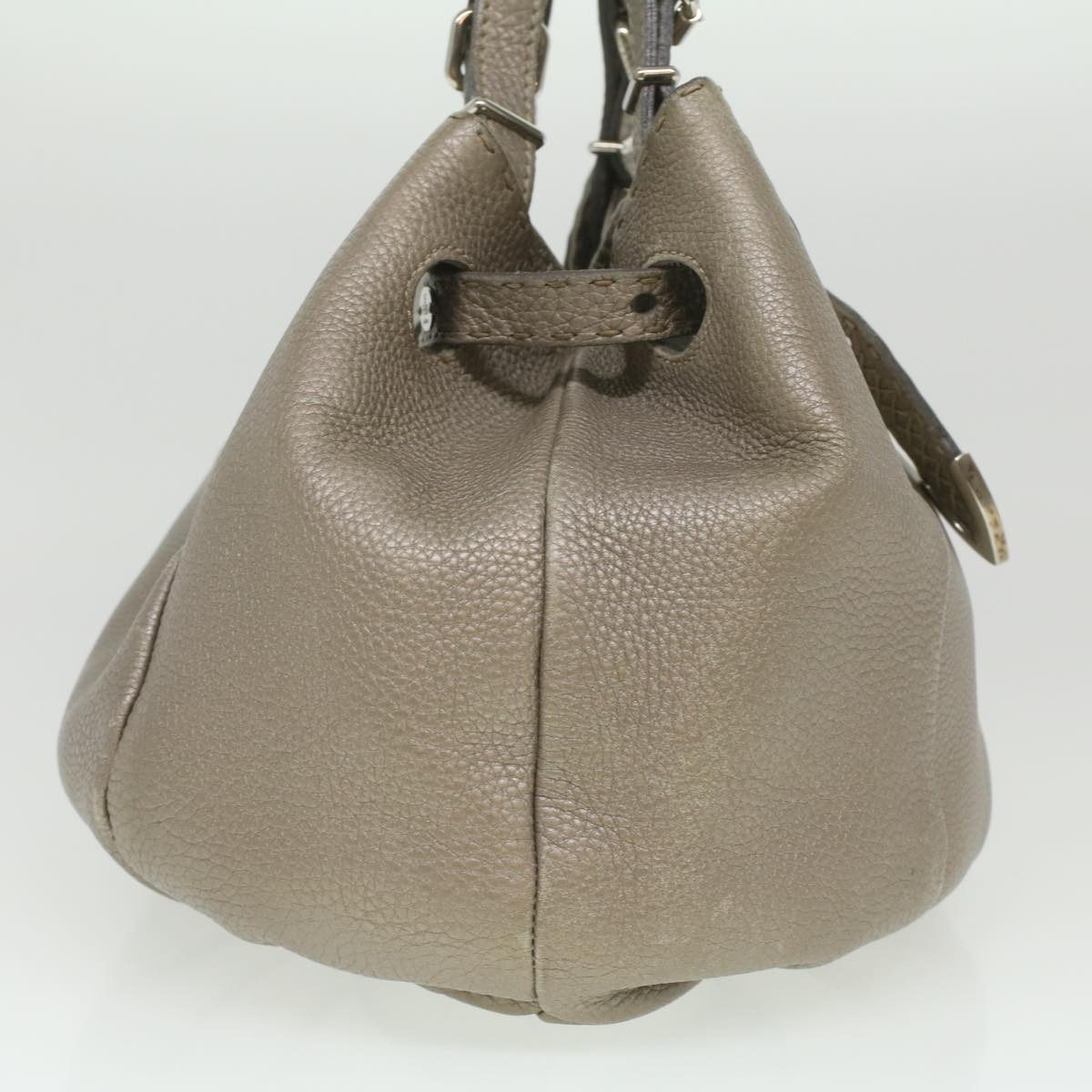 FENDI Celeria Tote Bag Leather Silver Auth ar8876