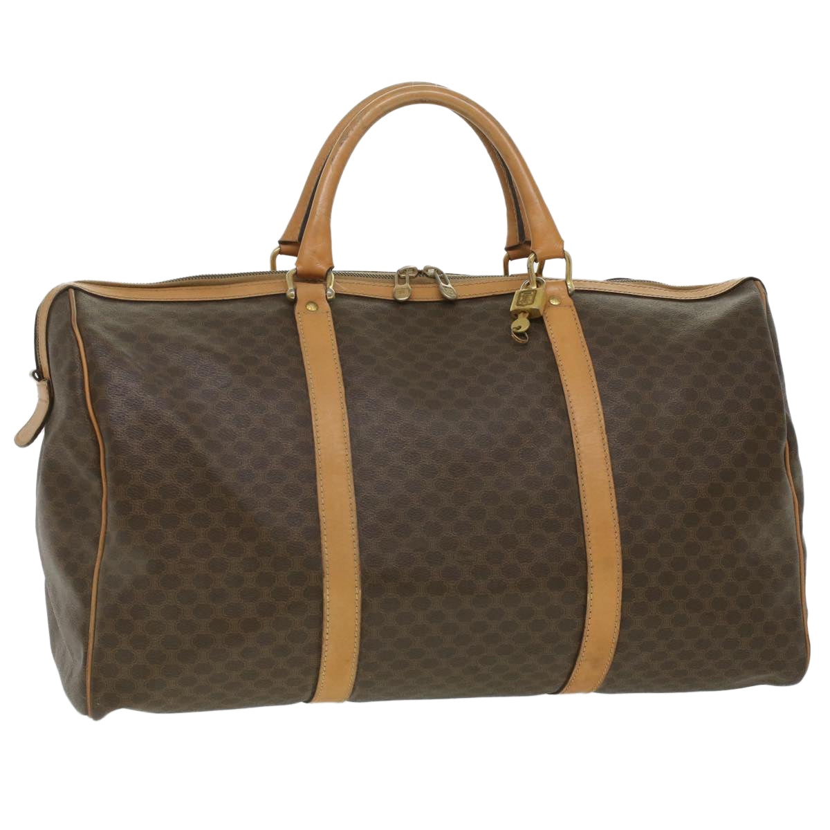 CELINE Macadam Canvas Boston Bag PVC Leather Brown  ar8915