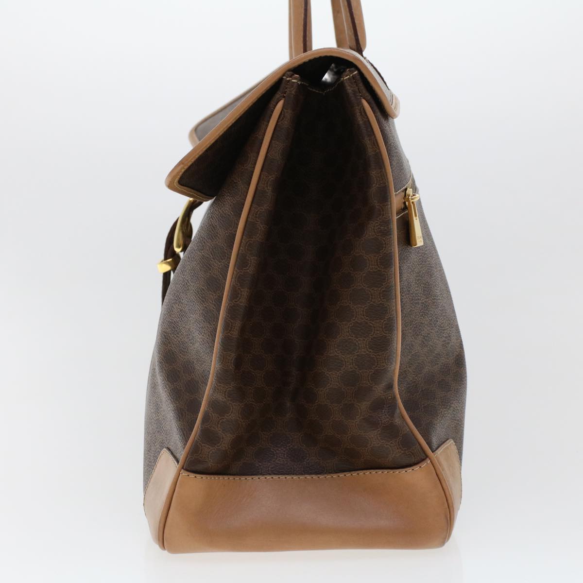 CELINE Macadam Canvas Boston Bag PVC Leather Brown  ar9577