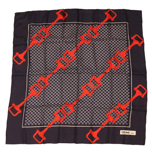 CELINE Macadam Canvas Scarf Silk Navy Red  ar9644
