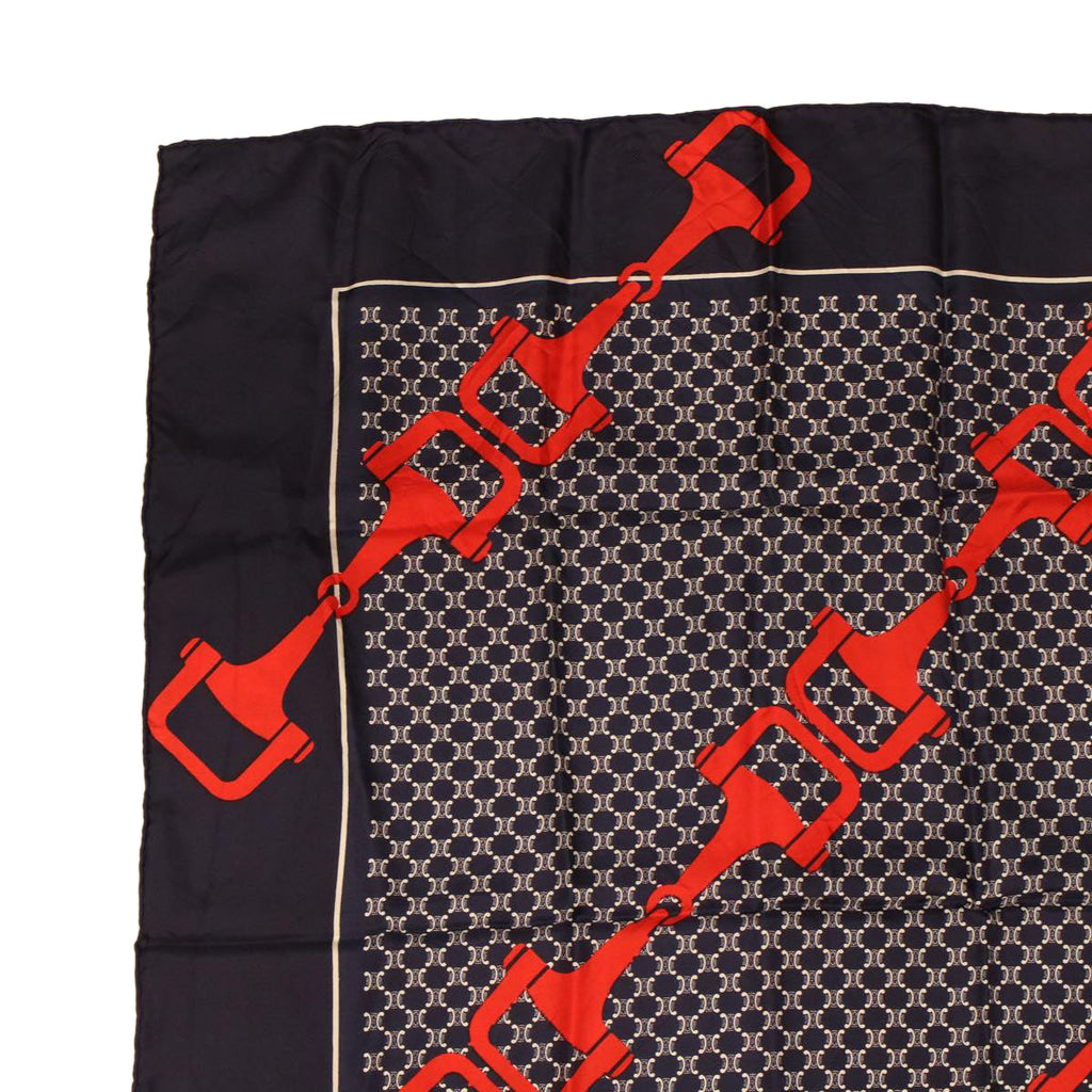 CELINE Macadam Canvas Scarf Silk Navy Red  ar9644