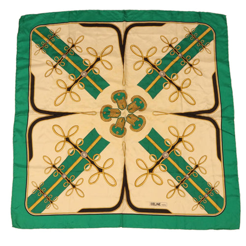 CELINE Scarf Silk Green Beige  ar9811B