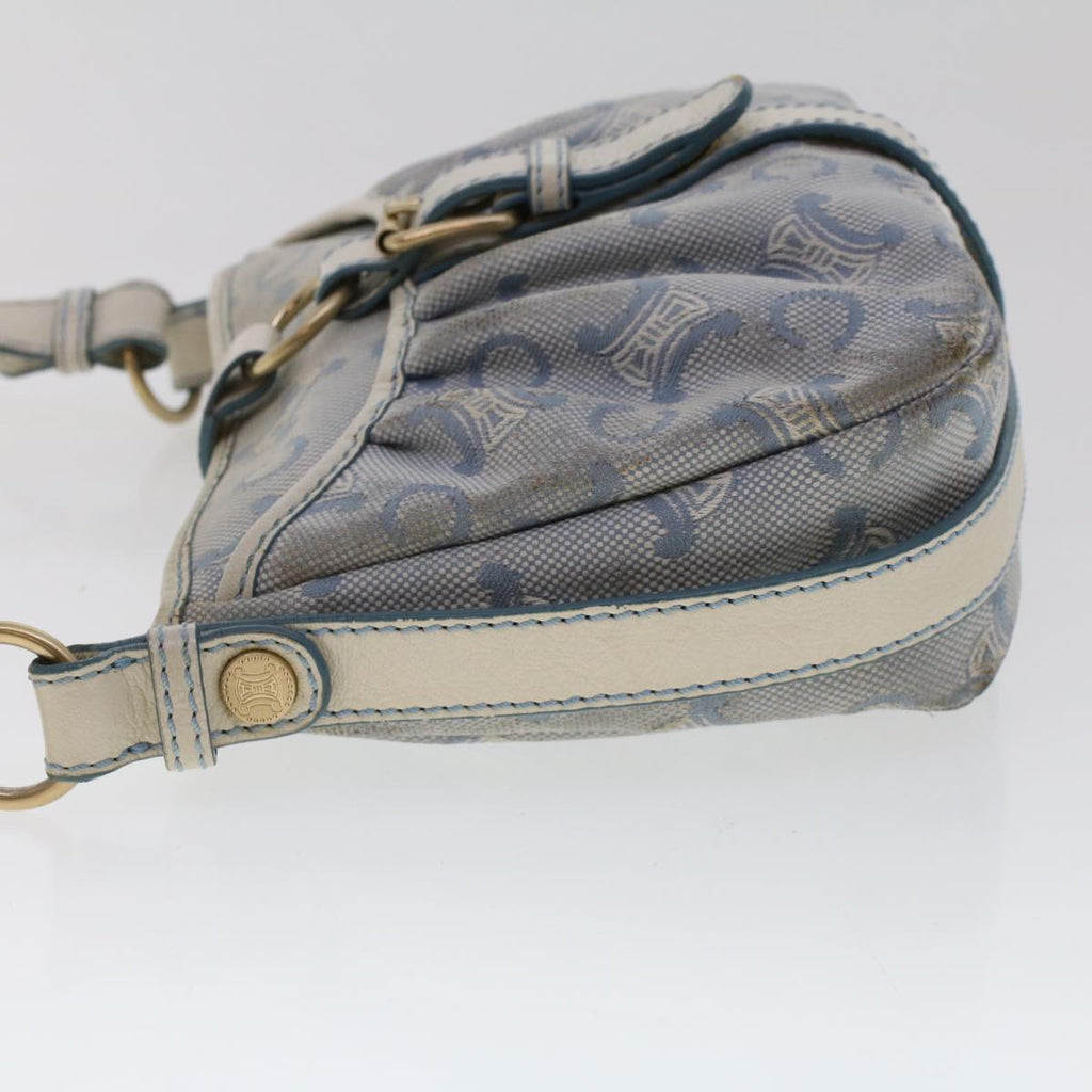 CELINE C Macadam Canvas Shoulder Bag Leather Blue Auth ar9834