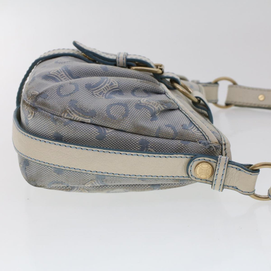 CELINE C Macadam Canvas Shoulder Bag Leather Blue Auth ar9834