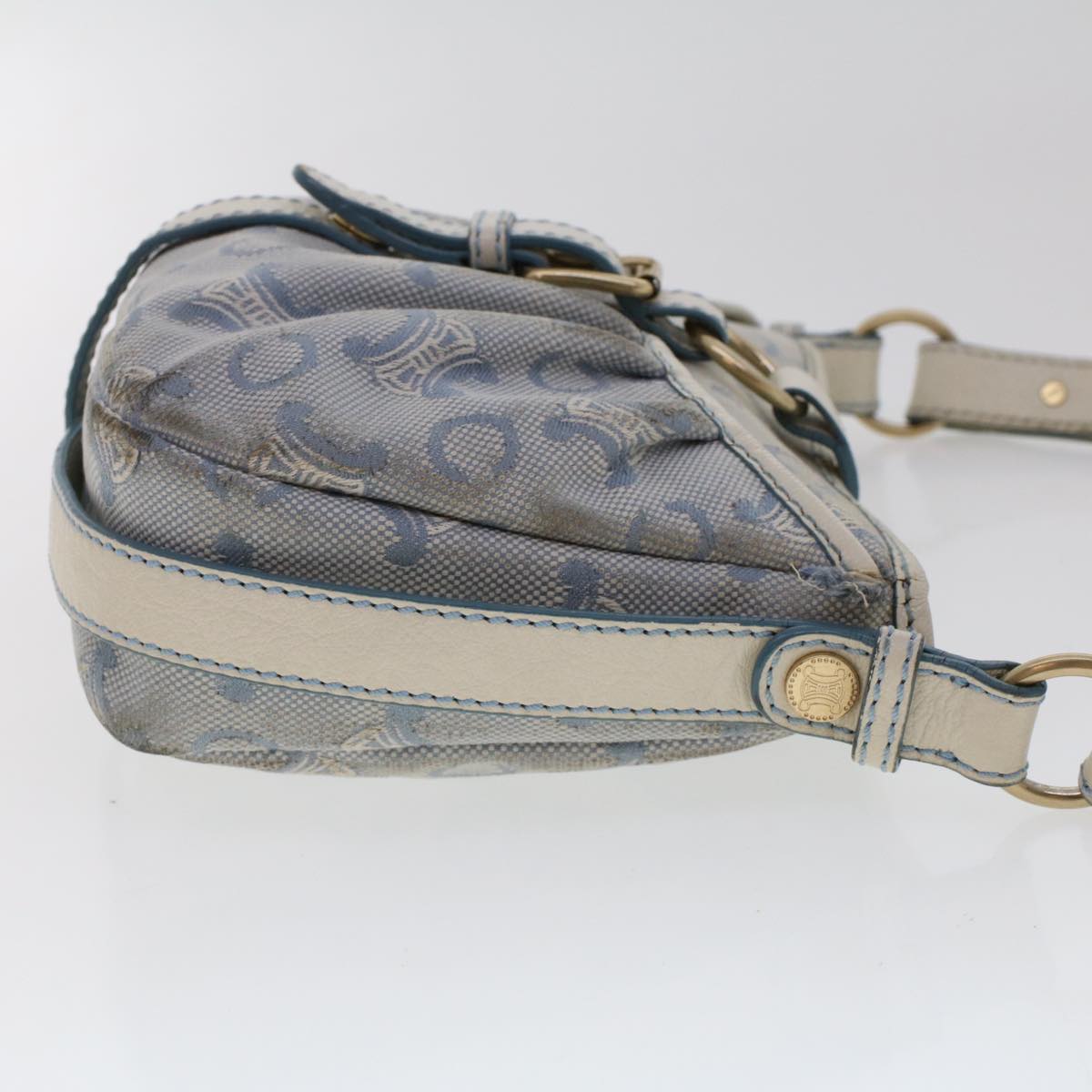 CELINE C Macadam Canvas Shoulder Bag Leather Blue Auth ar9834