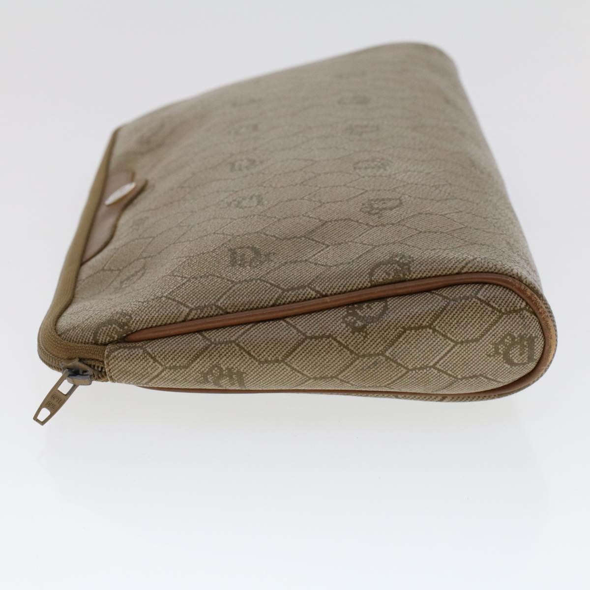 CHRISTIAN DIOR Honeycomb Canvas Clutch Bag PVC Leather Beige  ar9839