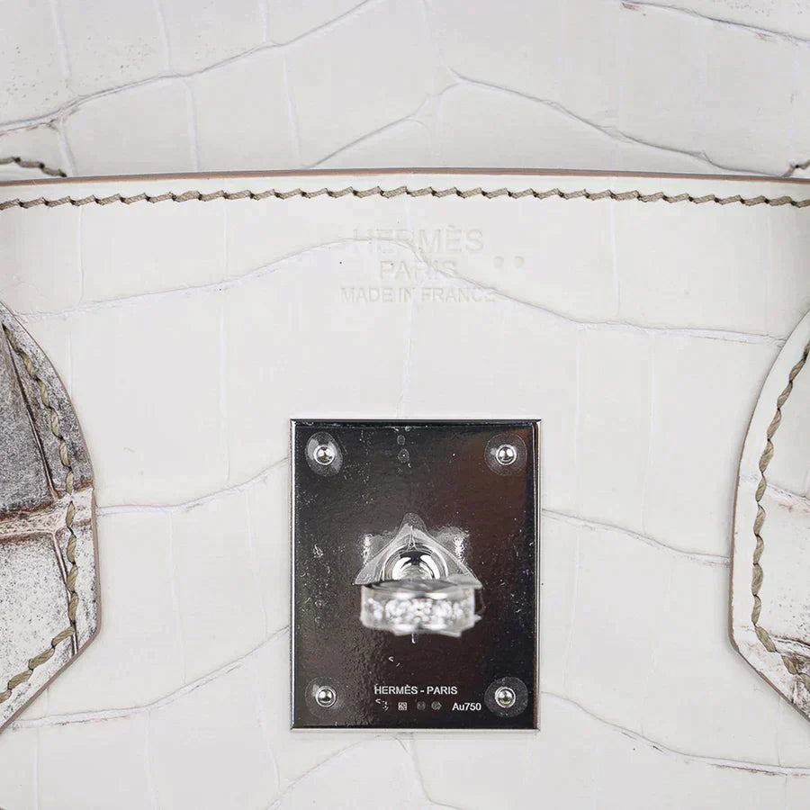 Hermes Himalayan Handmade Birkin 30 Niloticus Himalaya Blanc Crocodile Palladium