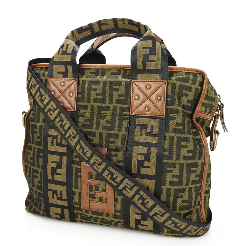 FENDI 7VA158 Zucca Canvas Leather 2WAY Handbag