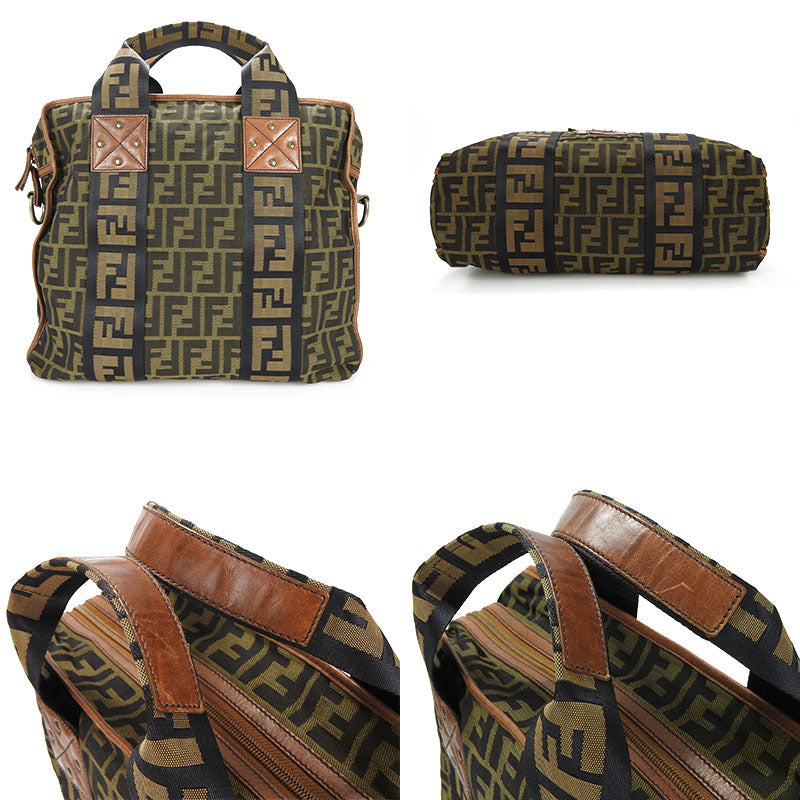 FENDI 7VA158 Zucca Canvas Leather 2WAY Handbag