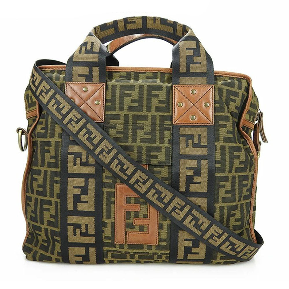 FENDI 7VA158 Zucca Canvas Leather 2WAY Handbag