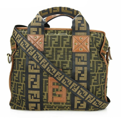 FENDI 7VA158 Zucca Canvas Leather 2WAY Handbag
