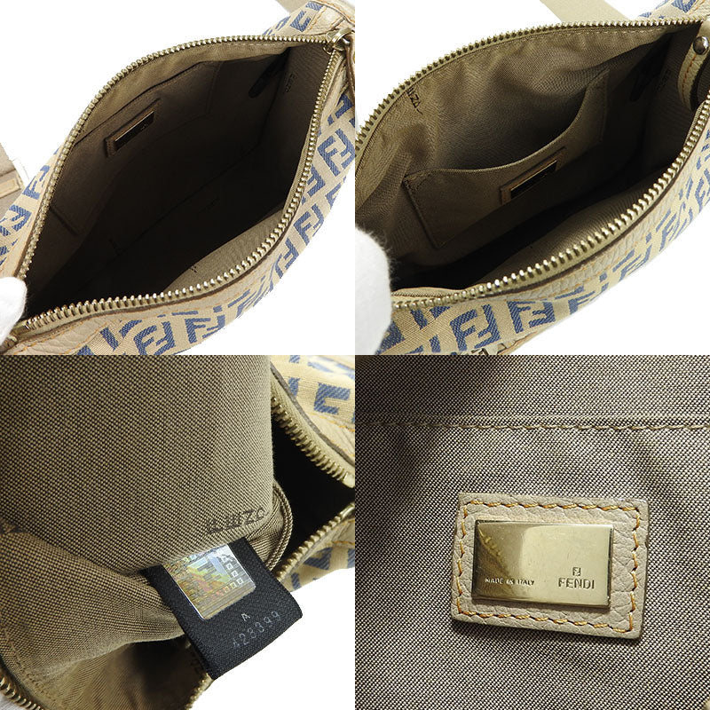 Fendi Zucchino Canvas Leather Shoulder Bag