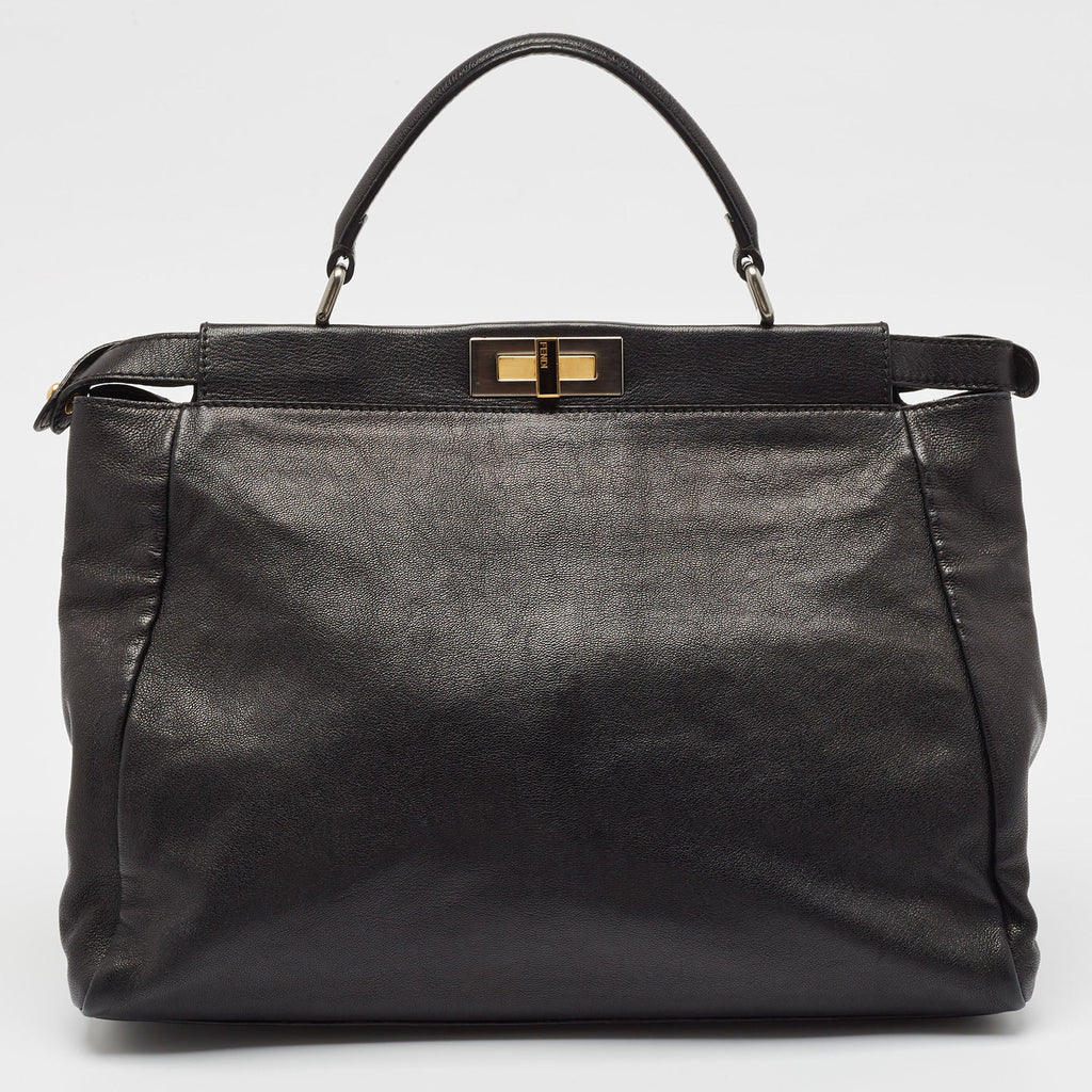 Fendi Black Leather Large Peekaboo Top Handle Bag