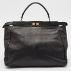 Fendi Black Leather Large Peekaboo Top Handle Bag
