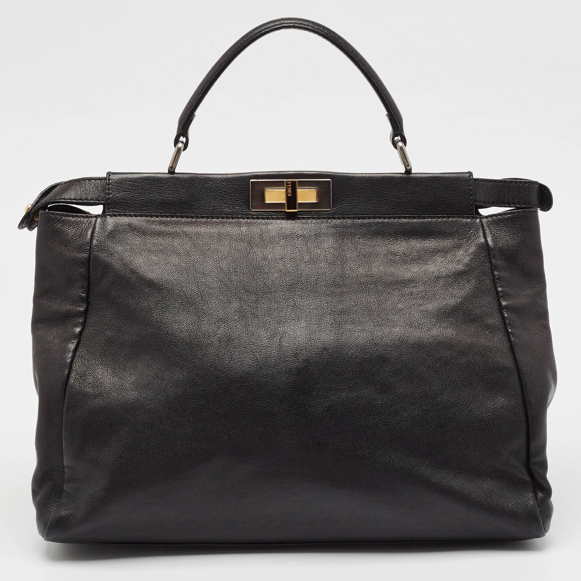 Fendi Black Leather Large Peekaboo Top Handle Bag