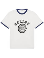 CELINE Blason Loose Cotton Jersey Short Sleeve T-Shirt Off White