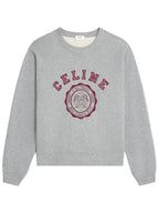 CELINE Logo Crew Neck Loose Cotton Fleece Sweatshirt Grey Melange