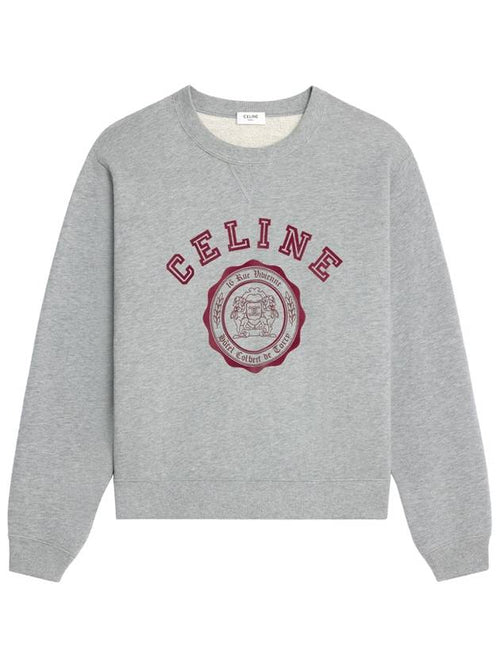 CELINE Logo Crew Neck Loose Cotton Fleece Sweatshirt Grey Melange