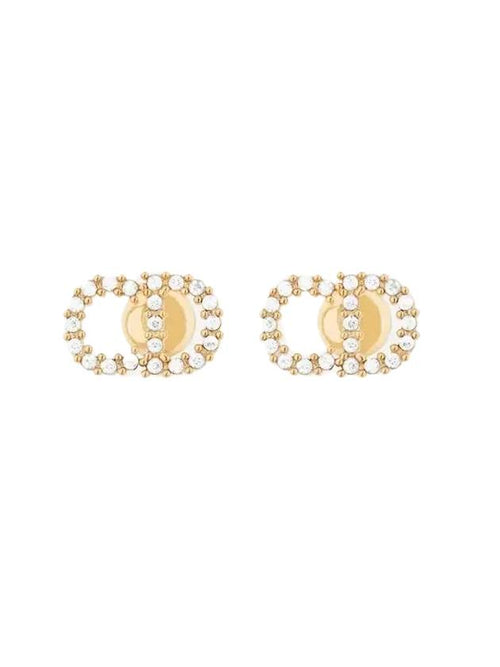 Claire D Lune Finish Metal White Crystal Earrings Gold Dior