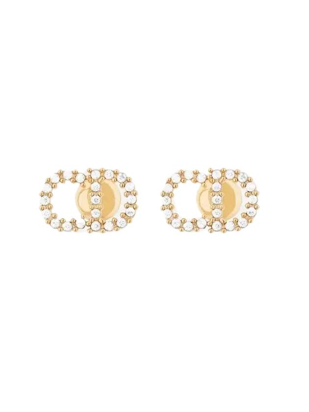 Claire D Lune Finish Metal White Crystal Earrings Gold Dior