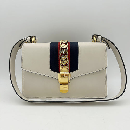 GUCCI Calfskin Small Sylvie Shoulder Bag Off White LA23005