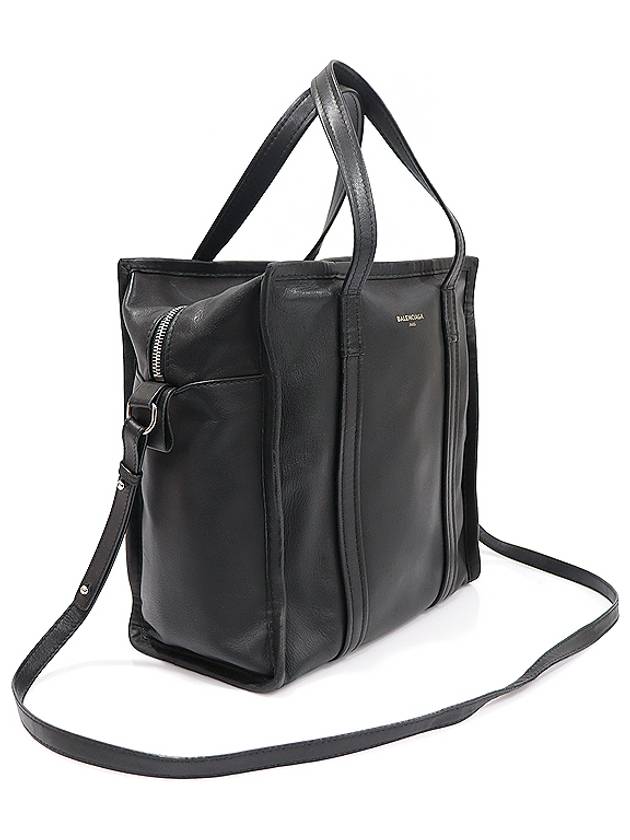 Balenciaga 443096 Black leather silver Bazaar shopper small 2WAY