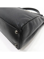 Fendi 8BN226 Black leather PEEKABOO regular gold logo tote bag shoulder strap 2WAY