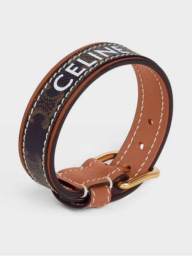 CELINE Triomphe Canvas Leather Bracelet Gold Tan