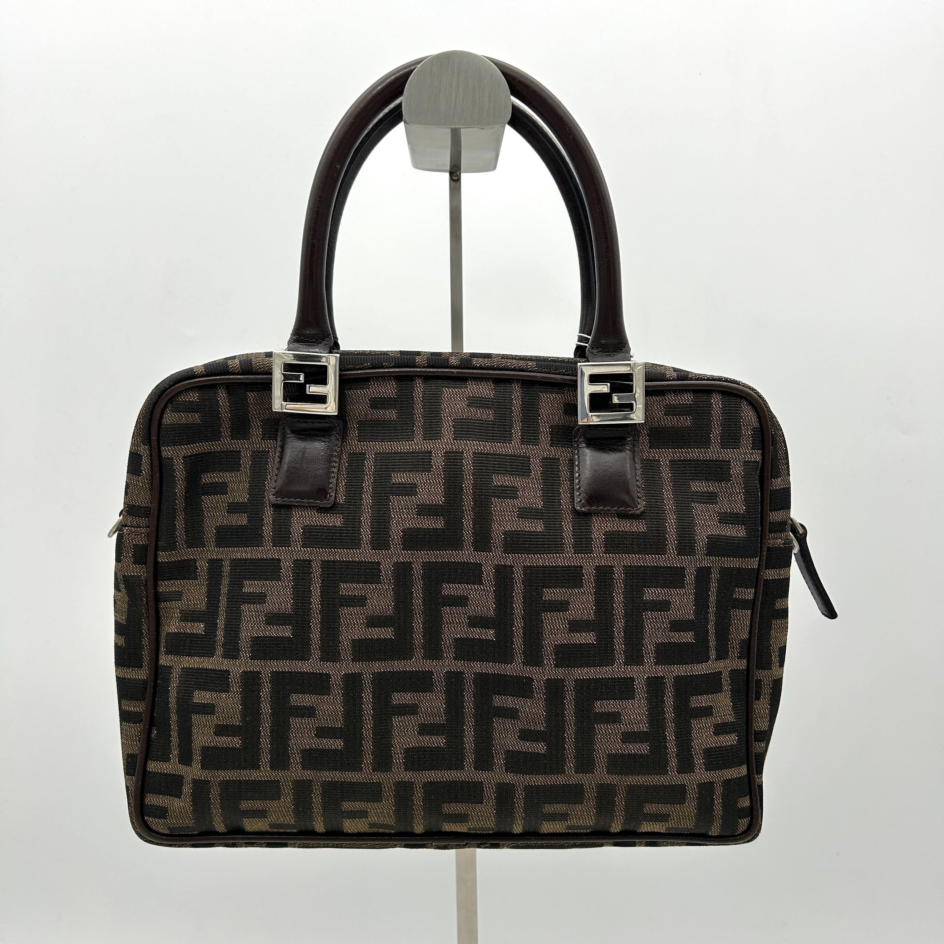 Fendi Brown Zucca Handbag Leather Cloth Pony-style calfskin fe8829bf