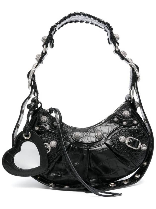 Balenciaga Le Cagole Crocodile Embossed Shoulder Bag Black
