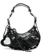 Balenciaga Le Cagole Crocodile Embossed Shoulder Bag Black