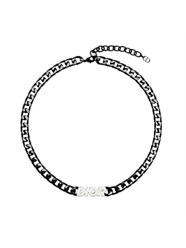 Logo Chain Link Choker Necklace Black Dior