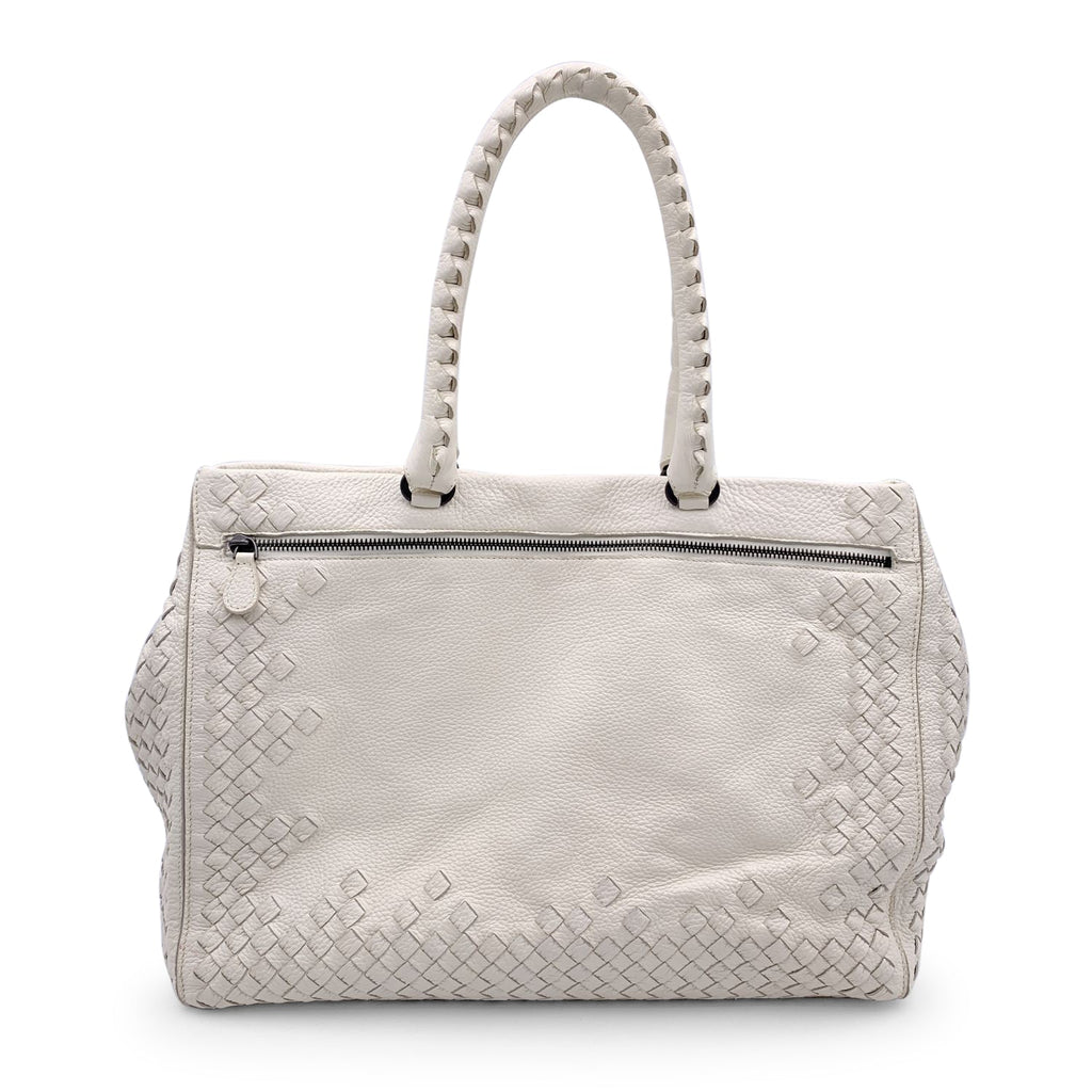 BOTTEGA VENETA White Intrecciato Leather Woven Tote Bag