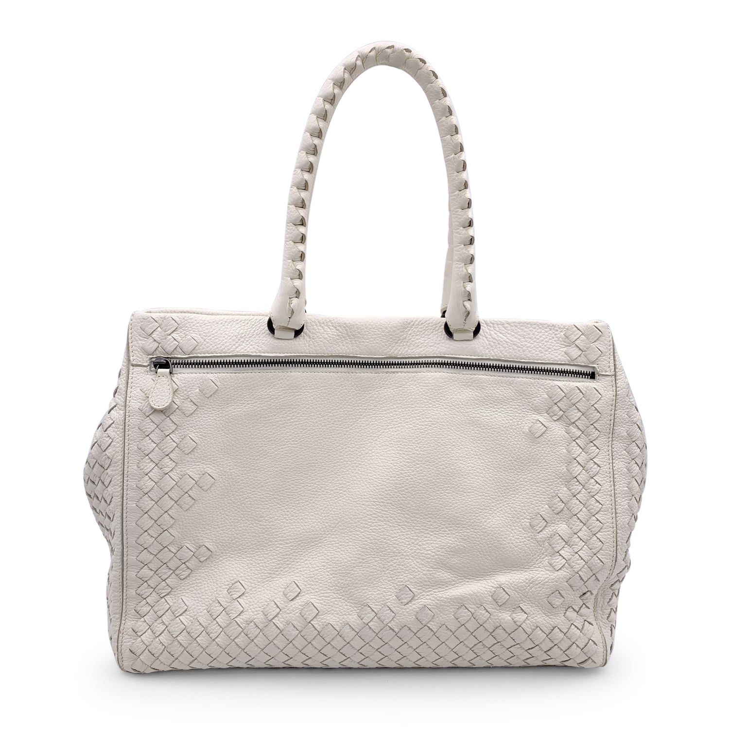 BOTTEGA VENETA White Intrecciato Leather Woven Tote Bag