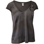 Chloe Tie-Dye T-shirt with Flower Embellishment in Grey Cotton