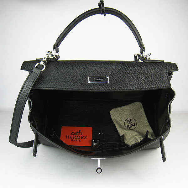 Hermes Kelly 32cm Togo Leather Handbag 6108 Black Silver