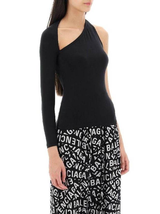 Balenciaga Cut Out One Shoulder Long Sleeve T-Shirt Black