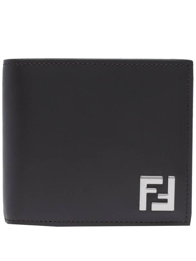 Fendi FF Square Leather Bi-Fold Half Wallet Brown