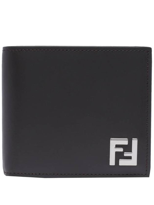 Fendi FF Square Leather Bi-Fold Half Wallet Brown