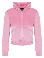 Balenciaga stretch velvet hooded zip-up pink