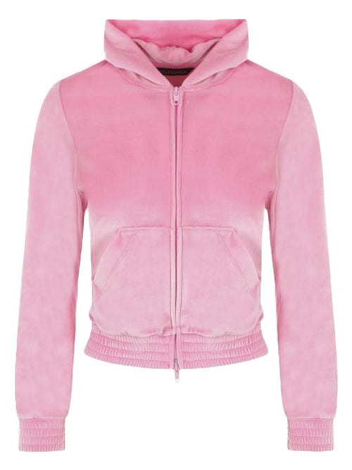 Balenciaga stretch velvet hooded zip-up pink