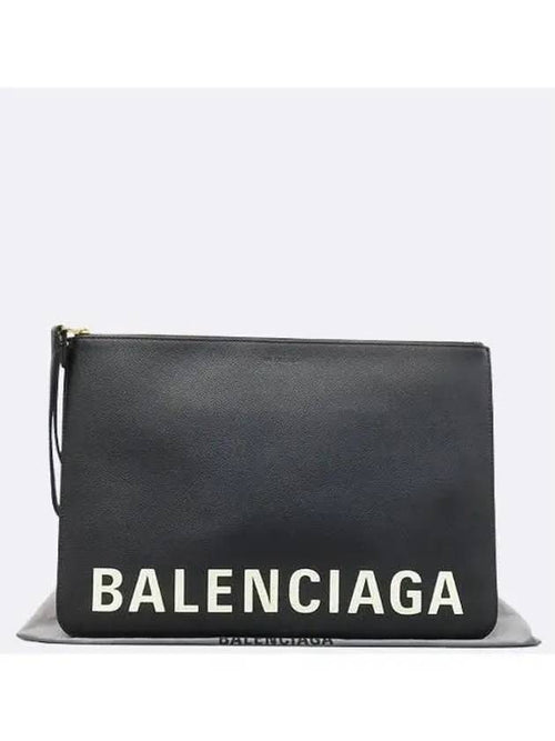 Balenciaga 630626 Black leather initial logo clutch bag