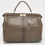 Fendi Grey Leather Large Peekaboo Top Handle Bag