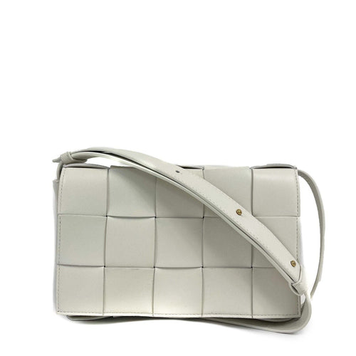 BOTTEGA VENETA - Off White Intrecciato-Woven Cassette Lambskin Shoulder Bag