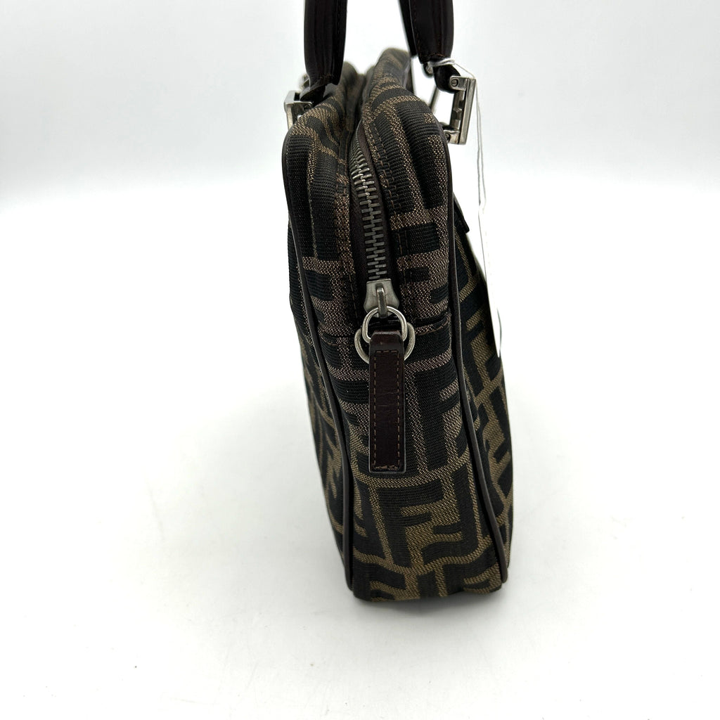 Fendi Brown Zucca Handbag Leather Cloth Pony-style calfskin fe8829bf