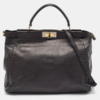 Fendi Black Leather Large Peekaboo Top Handle Bag
