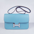 Hermes calf Leather Message Bag H020 light blue silver