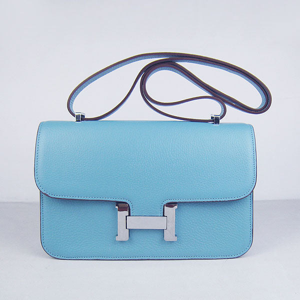 Hermes calf Leather Message Bag H020 light blue silver